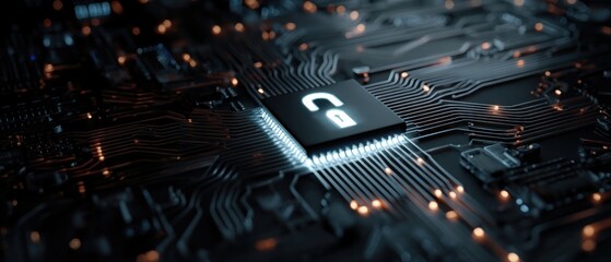 Poster - circuit board with a glowing lock symbol