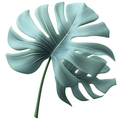 Poster - Digitally rendered, light teal-colored monstera leaf, featuring intricate details and vibrant tones, isolated against a dark background.