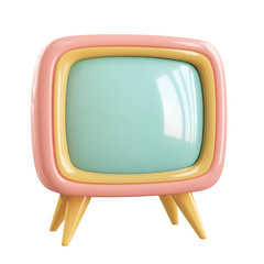 Fototapete - Stylized, cartoon-like depiction of a vintage television, using bright pastel colors, displayed against a vibrant background.