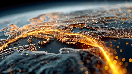 Poster - A glowing map of Europe and surrounding regions, highlighted with illuminated data points and lines to represent global digital connectivity