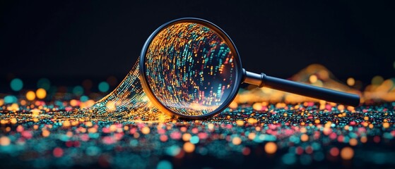 Poster - Magnifying lens over data stream, illuminating vibrant, flowing information