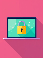 Aufkleber - colorful vector graphic locked padlock laptop screen secured access flat design