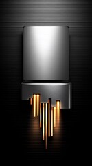 Poster - Metallic cube emits radiant orange lines on a textured dark backdrop
