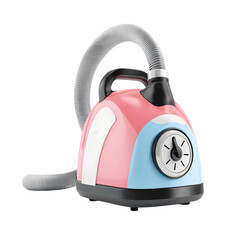 Fototapete - Vibrant pink and blue retro-style vacuum cleaner, digitally rendered in a 3d model, presented in a product display.