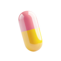 Poster - Vivid pink and yellow capsule, digitally rendered, presented against a soft pastel background.  It is a  single, isolated, smooth object.