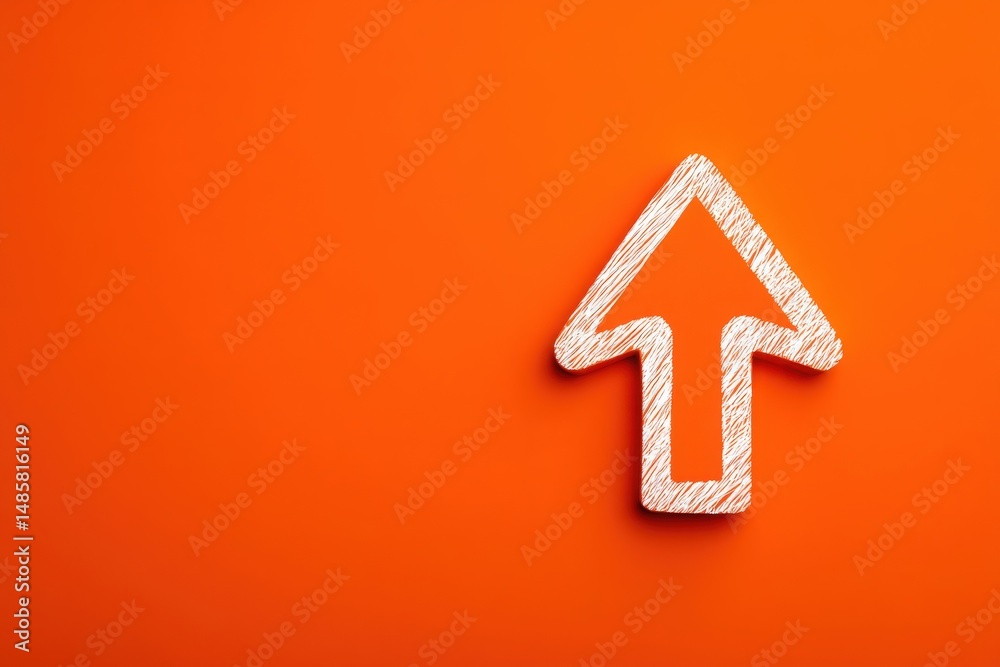 A vibrant orange surface features a prominently displayed white arrow outline that points upwards. The design is simple yet striking, drawing attention to the upward direction.