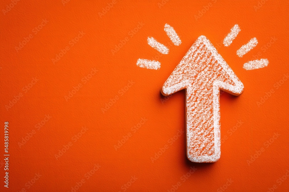 A textured upward arrow stands out against a bright orange background. The arrow is depicted in a chalk-like style and emphasizes a sense of direction and progress within a simplified design.