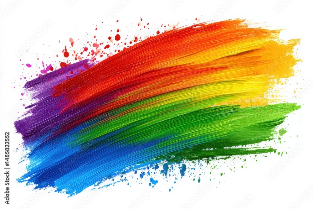 A dynamic brushstroke showcases bold colors blending seamlessly from red to purple to green. The vivid hues convey a sense of energy and creativity against a clean white backdrop.