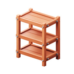 Fototapete - Digitally rendered illustration of a three-tiered wooden shelf, presented in a simple, light orange color.