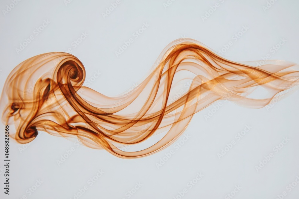Swirling brown smoke elegantly dances across a soft light backdrop, forming intricate patterns. The ethereal movement captures a sense of tranquility and artistic beauty.