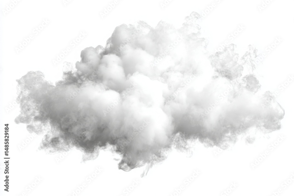 A soft, fluffy white cloud looms against a bright blue sky. The cloud appears dense and textured, casting a light shadow below. Sunlight bathes the scene, enhancing the clouds brightness.