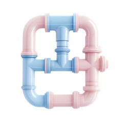 Poster - Vibrant, artistic rendering of interconnected pastel-colored pipes in a geometric configuration.