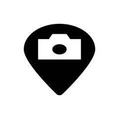Poster - Black location pin icon with a white camera symbol inside indicating a photography spot or location point