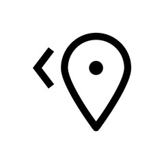 Poster - A simple black and white icon featuring a location pin with a left arrow indicating directionality, plain style