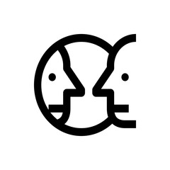 Poster - Two stylized human profiles facing each other within a circle in a simple black and white illustration