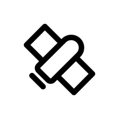 Poster - Illustration of a stylized satellite with two square panels and a connecting element in black outline design