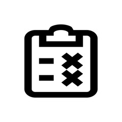 Poster - black and white clipboard icon with two horizontal bars and two crosses indicating completion status