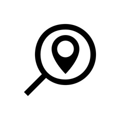 Poster - Magnifying glass focusing on a location pin icon representing search for places or navigation on a map app