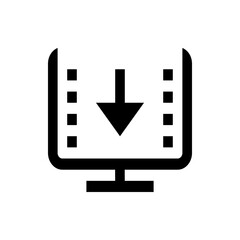 Poster - Download symbol on a computer screen with filmstrip style edges and a downward pointing arrow icon