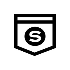 Poster - black and white icon of a banner with a thick line at the top and the letter s inside of a circle sh