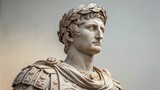 Close-up view of a classical marble bust, focusing on the detailed carving of the face, hair, and armor, perfect for themes of Roman history, historical figures, and ancient portraiture.
