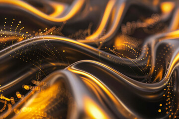Poster - Abstract golden spirals and particle trails swirling on a dark background, representing time flow or motion