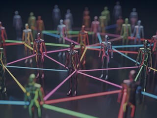 Poster - Network of Connected Glass Figures Representing Global Communication