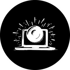 Poster - Digital brilliance: Monochrome laptop illustration with emanating light and contrast