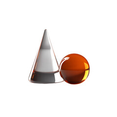 Fototapete - A crystal cone meets an amber sphere a study in light and form in an on transparent background