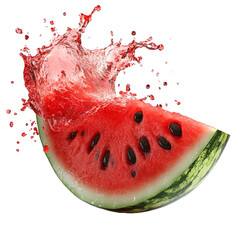 Aufkleber - Refreshing Watermelon Slice with Exuberant Splash Isolated on White Backdrop