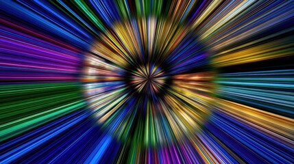 Poster - abstract design with radial lines of vibrant color.