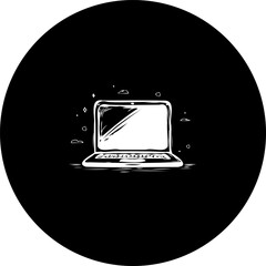 Poster - Stylized laptop illustration on a minimalist black background creating visual intrigue