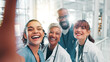 © peopleimages.com - Selfie, people and doctors in hospital, portrait and teamwork with profile picture, about us and healthcare. POV, group or medical with professional, pride or diversity with update for clinic website