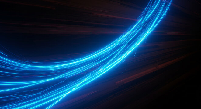 Abstract Blue Neon Light Trails Dynamic Energy and Flow in Dark Background
