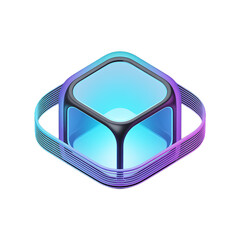 Fototapete - Ethereal cube glows with electric blue and violet encased in sleek flowing on transparent background