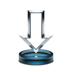 Poster - Shiny Metallic Arrow Pointing Downwards Symbolizing a Critical Download on on transparent background