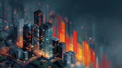 Poster - Abstract cityscape illustration with vibrant color accents.