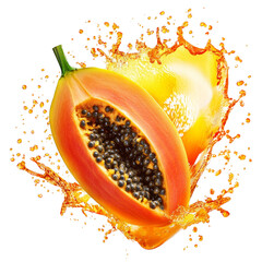 Aufkleber - Exotic papaya fruit slice splashing in flavorful yellow liquid freshness
