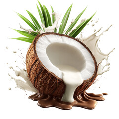 Poster - Decadent coconut half overflowing with cream and surrounded by tropical leaves