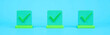 © Maria - three green checkmarks sit bright blue background matching green labels positive responses correct