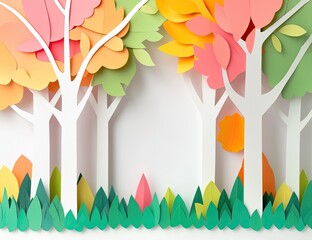 colorful paper cut trees in a forest
