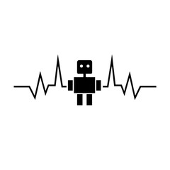 Poster - An innovative illustration features a minimalist robot design, interwoven with the graphical representation of a heartbeat, seamlessly blending technology and life.