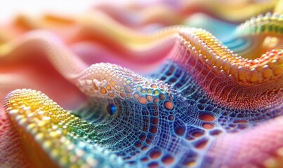 Poster - Colorful abstract fractal texture, wavy surface, close-up, background blur, design element