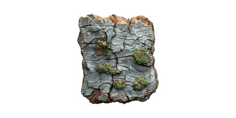 Wall Mural - weathered tree bark with moss growth. nature's resilience and organic texture isolated on transparen