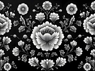 Poster - Monochrome floral pattern with modern minimalist design