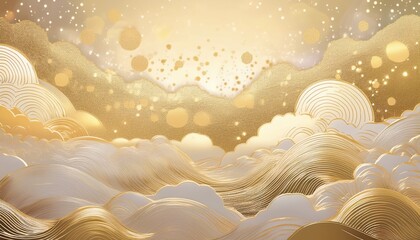 Poster - luxury golden abstract wave and cloud background for elegant web design, branding, packaging, and upscale print media


