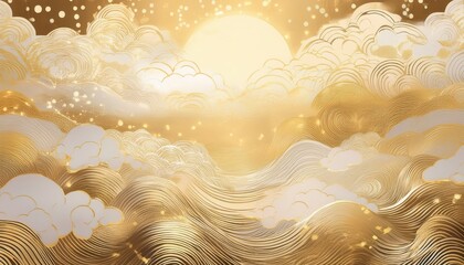Aufkleber - luxury golden abstract wave and cloud background for elegant web design, branding, packaging, and upscale print media


