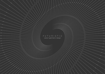 Poster - Grey dynamic swirling dotted lines abstract futuristic tech background. Vector minimal design