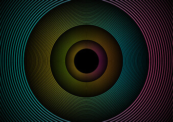 Poster - Bright shiny linear circles abstract futuristic tech background. Vector minimal geometric concentric design