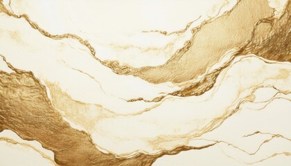 Poster - luxurious gold ink marble texture with flowing metallic veins on creamy white background for branding, packaging, web banner, print design with ample copy space

